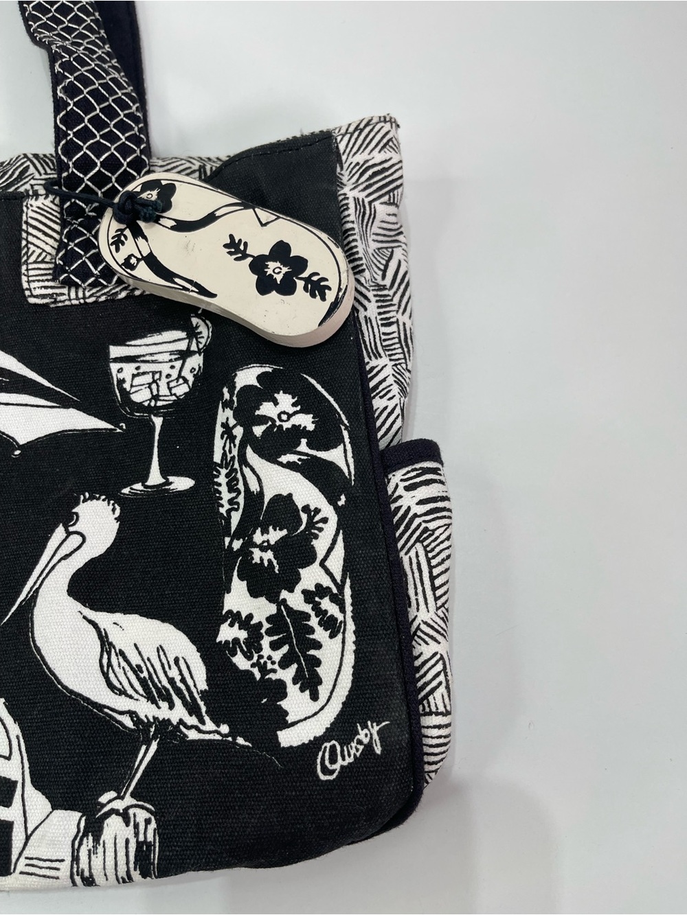 Sun N’ Sand Artistic Canvas Black White Tote Bag Beach Bag Sandal Charm Travel - Picture 8 of 9